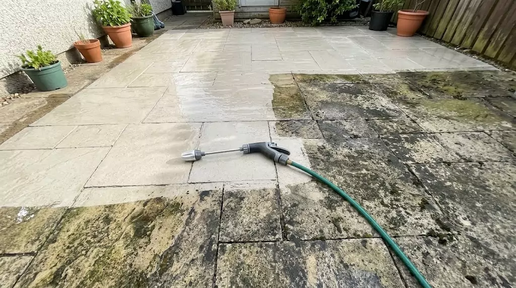 Test Jetterix Brave Seeker su una terrazza in pietra di 32 m² — linea netta tra zona pulita e zona sporca